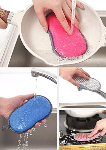 Multi-Purpose Scrub Sponges for Kitchen Scrub-it-Non-Scratch Double-Side Double-Effect Microfiber Sponge Along with Heavy Duty Scouring Power-Effortless Cleaning of Dishes Pots Pans Pack of 6 (Blue) - color: Blue