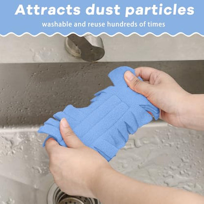 Zubebe 12 Pcs Duster Refill Reusable Fleece Duster Refills Feather Flat Dusters Multi Surface Washable Cleaning Pads Tools for Home, Blinds, Car, Pet, Furniture, Fans (Blue) - color: Blue