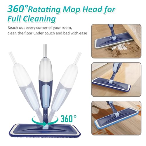 Spray Mops for Floor Cleaning, TRAV-ROUND Microfiber Wood Floor Mop with 3 Reusable Washable Pads Fit for Swiffer Powermop for Dry Dust Wet Cleaning on Hardwood Laminate Wood Ceramic Vinyl Tile