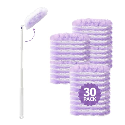 3 ft Extendable Handle with 30 Count Duster Refills, Long Handle Heavy Duty Microfiber Feather Duster, Disposable Multi Surface Duster Kit for Ceiling Fans, Vents and Hard to Reach Places - color: 1 Extendable Handle + 30 Refills