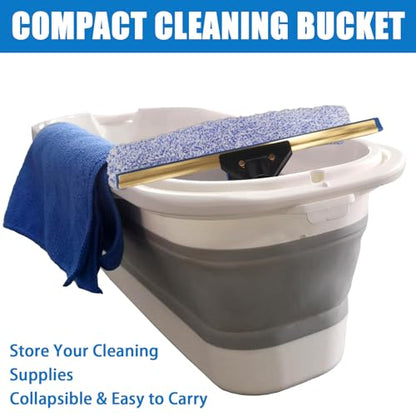 Window Cleaning Kit with Storage Bucket,Window Washing Kit with 4.13Ft Extension Pole,Scrubber,Spray Bottle,Duster Cloth,Squeegee with Rotating Head,Professional Window Cleaning Squeegee Kit