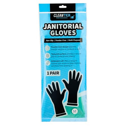 Restaurantware-Clean Tek Professional 15 Mil Medium Cleaning Gloves, 1 Pair Of Long Cuff Gloves - Flock Lining, No-Powder, Green Nitrile Chemical Tolerant Gloves, No-Latex, Heavy-Duty Tasks - color: Green, size: Medium