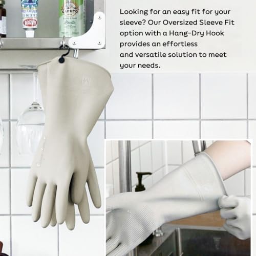Myungjin 2 Pairs Reusable Waterproof Non-Slip Honeycomb Grip Latex Rubber Gloves with Hang-Dry Hooks/Hanging Loops for Dishwashing Household Cleaning Cooking (Medium) - size: Medium (Classic)