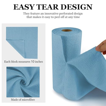 wuyaoyao 50PCS Microfiber Cleaning Cloth Roll, 10"×10" Tear Away Microfiber Towels, Reusable Washable Cloth Paper Towels, Multi-Purpose Cleaning Rags for Car Home Kitchen Garage Shop (Blue) - color: Blue