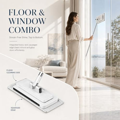 Hands-Free Multi-Purpose Flat Mop, Shark Tooth Triple Grip Built-in Rubber Squeegee for Window One Button Automatic Release Flat Mop Washable Reusable Microfiber Cloth,10×49 in,3 Pack Cloth - color: With 3 Pack Cloth, size: 10×49 in
