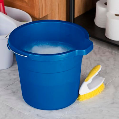 Sterilite 12 Quart Spout Pail with Handle, Plastic Bucket for Household Cleaning, Washing The Car, and Mopping, Spout to Pour Water, Blue, 12-Pack