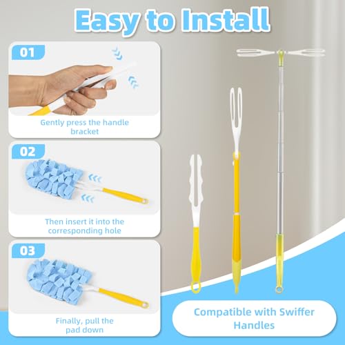 6 PCS Reusable Duster for Swiffer, Washable 360 Fleece Duster Refills for Fans, Floors, Blinds, Windows (Include 1 Handle & Laundry Bag) - color: Light Blue,pink,purple,green,gray,dark Brown
