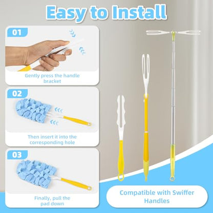 6 PCS Reusable Duster for Swiffer, Washable 360 Fleece Duster Refills for Fans, Floors, Blinds, Windows (Include 1 Handle & Laundry Bag) - color: Light Blue,pink,purple,green,gray,dark Brown