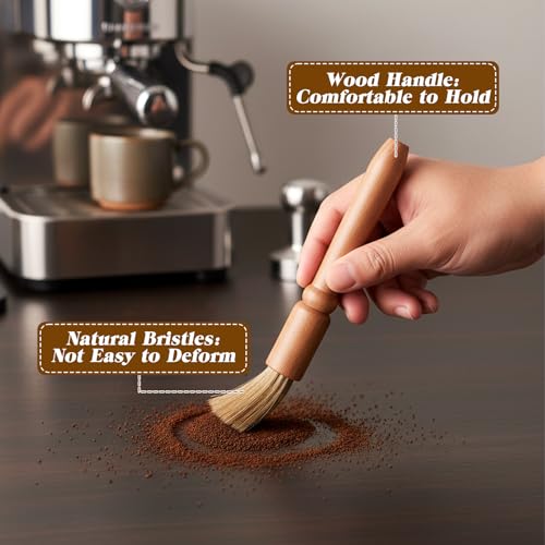 5 Pcs Coffee Grinder Cleaning Brush Espresso Machine Brush Cleaner Tool with Wooden Handle and Natural Bristles Nylon Espresso Brushes Coffees Machine Group Head for Barista Home Kitchen Machines Wash