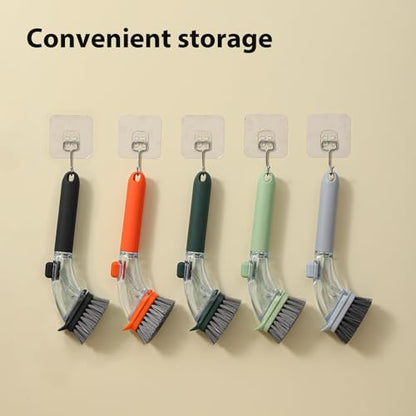 DAPOWER Soap Dispensing Dish Brush with Handle, Kitchen Scrub Brush for Dishes Pots Pans Sink Cleaning (Grayish Blue) - color: Grayish Blue