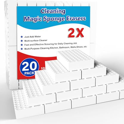 SmilinFit Magic Sponge Erasers, 20 Pack 2X Density Stronger Melamine Sponge Foam Pads, Multi-Functional Household Cleaning Supplies Cleaner for Kitchen, Bathroom, Bathtub, Sink, Wall Cleaner - size: 20PCS