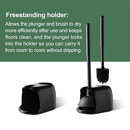 Eyliden Toilet Plunger and Brush Set, 2-in-1 Compact Holder | Unclogs Toilets, Deep Cleans Bowls, Nylon Bristles, Rubber Cup, Durable Plastic Caddy, Space-Saver, Bathroom Cleaning Tools - color: Black