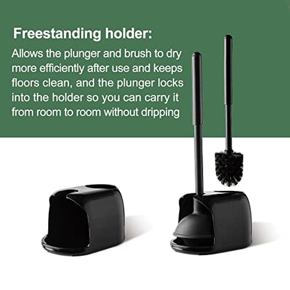 Eyliden Toilet Plunger and Brush Set, 2-in-1 Compact Holder | Unclogs Toilets, Deep Cleans Bowls, Nylon Bristles, Rubber Cup, Durable Plastic Caddy, Space-Saver, Bathroom Cleaning Tools - color: Black