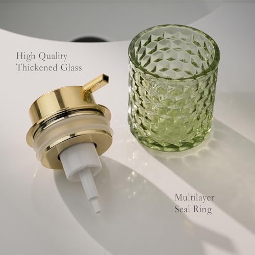 CICUFY Hand Soap Dispenser Glass, Refillable Liquid Dispenser for Bathroom & Kitchen,Lotion Dispenser with Large Gold Pump（Diamond Pattern-Green） - color: Green, style: Liquid(can't foam)/Diamond Pattern