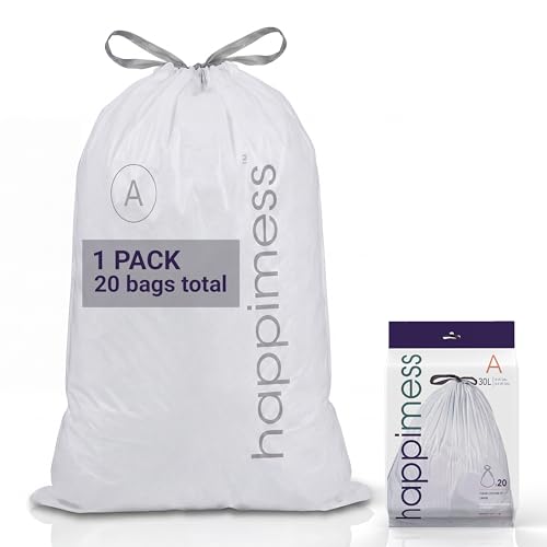 happimess 8 Gallon (30L) Drawstring Trash Bags, Unscented, Clear, Heavy Duty LDPE Liners for Kitchen and Household, Custom Fit, 20 Count (1 Packs of 20 Liners) HPM3000A-C-1SET - color: Clear, size: 20 Count (Pack of 1)