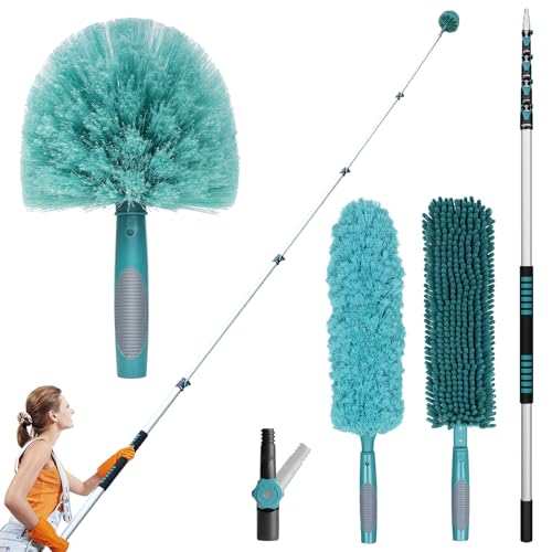 TelesPro 30 Foot High-Reach Duster Kit with 6-24FT Extendable Pole - High Ceiling Duster Cleaning Kit with Telescopic Pole,Cobweb Duster, Chenille Ceiling Fan Duster, Microfiber Feather Duster - size: 24 FT