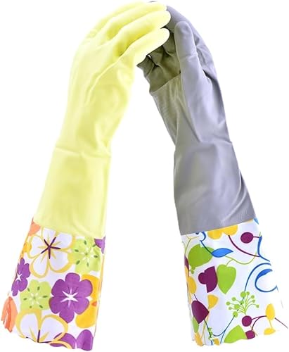 Household Gloves Latex Free Cleaning Grey and Yellow Gloves with Soft Lining Long Cuff 15" & Grip (2 Pair), Medium - color: Yellow/Grey, size: Medium (Pack of 2)