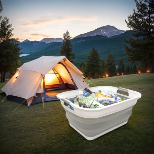 SAMMART 41L (10.8 gallon) Collapsible Plastic Laundry Basket-Foldable Pop Up Storage Container/Organizer-Portable Washing Tub-Space Saving Hamper, Water capacity: 32L (8.4 gallon) (Rectangular, Grey) - color: Grey