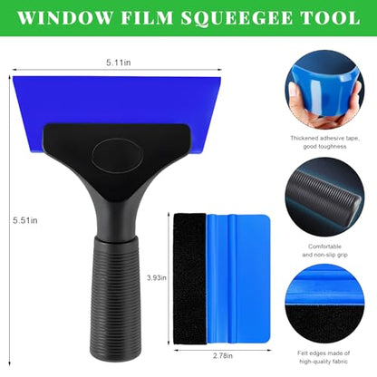 Yourkar 2 PCS Window Tint Kit Tools, Professional Vinyl Wrap Kit with Plastic Squeegee & Felt Squeegee, Universal Privacy Film Installation Tint Tools for Vehicle Glass Home (Blue) - color: Blue