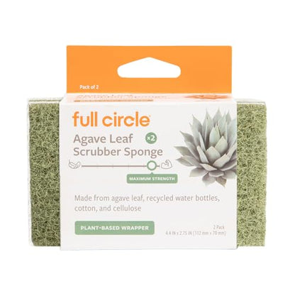Full Circle Heavy Duty Scrubber Sponge – Robust Agave Leaf & Plastic-Free Cellulose – Dual-Sided Dish Sponge for Cast Iron, Grill Grates & Oven Racks, 2 Pack - size: Agave Sponge 2pk
