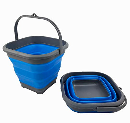 SAMMART 5.5L (1.4 Gallon) Collapsible Square Handy Bucket/Foldable SquareWater Pail/Portable Tub with Handle. (Grey/Blue (Set of 2)) - color: Grey/Blue (Set of 2)