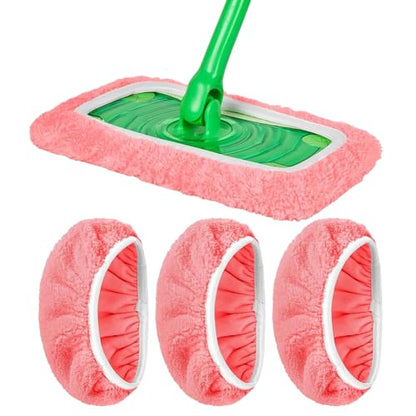 3 Pack Pink Microfiber Mop Pads - Reusable Washable Refills for Wet & Dry Floor Cleaning - Fits Most Standard Mops - Household Cleaning Pads - color: Pink