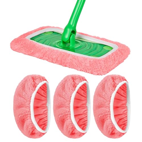 3 Pack Pink Microfiber Mop Pads - Reusable Washable Refills for Wet & Dry Floor Cleaning - Fits Most Standard Mops - Household Cleaning Pads - color: Pink