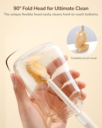 Extendable Bottle Brush with Straw Cleaner Brush, 10.8 to 14 Inches Adjustable Long Handle Water Bottle Scrubber for Cleaning Glasses, Cups, Coffee Mugs, Tumblers with Replacement Head, White - color: White