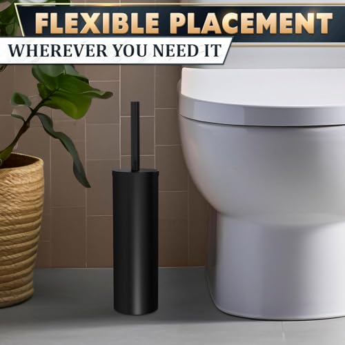 2 PCS Black Toilet Brush and Holder Set - Scratch Resistant Black Toilet Bowl Brush and Holder with Soft Bristles Replaceable Head, Protection from Splashes, and Compact Design - for Cleaning - color: Black 2 Pcs