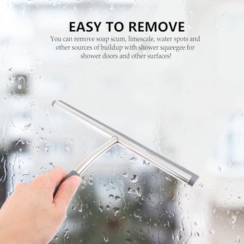 Didiseaon Stainless Steel Window Squeegee with Flexible Rubber Blade Water Removal Cleaner Wiper for Shower Doors Glass Tile Walls Bathroom and Kitchen Includes Hook for Easy Random Color