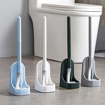 Toilet Brush, Long Handle Golf Toilet Brush with Holder 360° Deep Cleaning Flexible Silicone Toilet Cleaner Brush Wall Mounted for Bathroom (White) - color: White