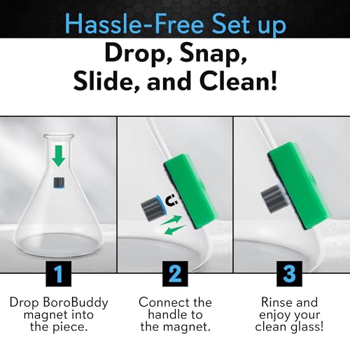 Magnetic Glass Cleaner BoroBuddy Pro | Cleans Hard to Reach Stains on Glass, Ceramic, Metal Pieces of All Shapes & Sizes | Glass Pieces, Bottles, Glassware | Free Scrubber Pads | Green