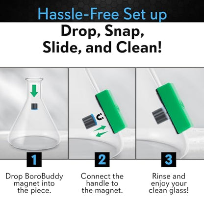 Magnetic Glass Cleaner BoroBuddy Pro | Cleans Hard to Reach Stains on Glass, Ceramic, Metal Pieces of All Shapes & Sizes | Glass Pieces, Bottles, Glassware | Free Scrubber Pads | Green