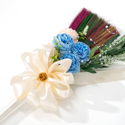 Elegant Wedding Brooms Bride Bridegroom, Jumping The Broom for Wedding, Natural Whisk Broom with Ribbons, Artificial Pearl, Leaves,Roses for Decorative - style: Wedding Décor