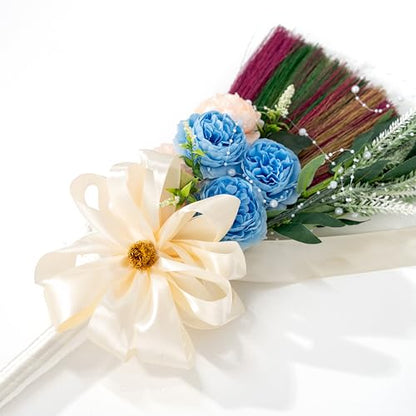 Elegant Wedding Brooms Bride Bridegroom, Jumping The Broom for Wedding, Natural Whisk Broom with Ribbons, Artificial Pearl, Leaves,Roses for Decorative - style: Wedding Décor