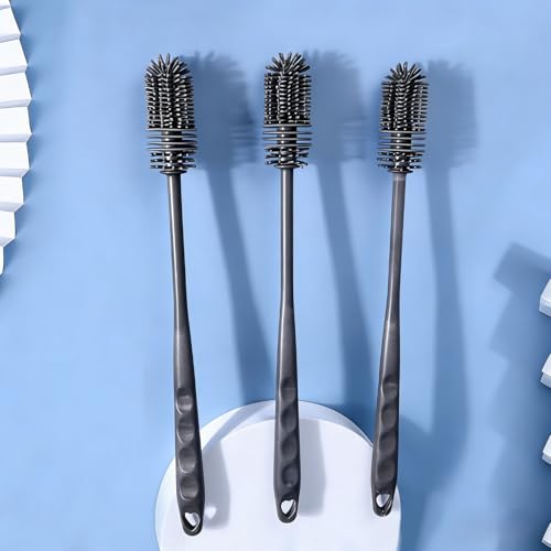 Silicone Bottle Brush, Long Handle Flexible Scrub Brush for Deep Cleaning Kitchen Items Grey