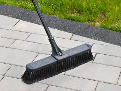 18" High Power Push Broom, Heavy-Duty Multi-Surface Rough Sweep Broom with Clamp & Bolt Handle, Recycled PET Bristles for Garage & Driveway