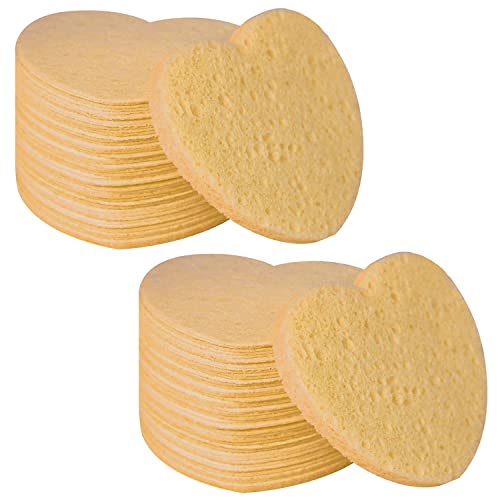 100-Count Compressed Facial Sponges for Estheticians Heart Shape Natural Cellulose Sponge Cosmetic Spa Sponges for Face Cleansing, Massage, Pore Exfoliating, Mask, Makeup Removal, Deep Yellow - color: 100- Pack Deepyellow