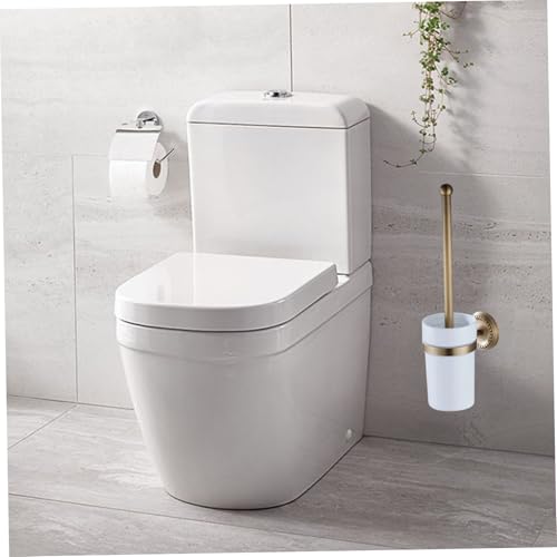 Toilet Brush and Holder Set 14.6in Brass Antique Wall Mounted Toilet Brush with Ceramic Cup Elegant Bathroom Essentials Bowl Bowl Cleaners and Holder