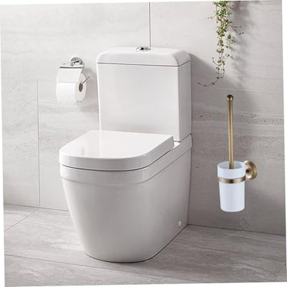 Toilet Brush and Holder Set 14.6in Brass Antique Wall Mounted Toilet Brush with Ceramic Cup Elegant Bathroom Essentials Bowl Bowl Cleaners and Holder