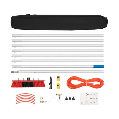 24ft Water Fed Pole Kit, Window Cleaning Poles, Adjustable Solar Panel Cleaning Pole, Extendable Telescopic Pole Water Fed Outdoor Window Washing, Water Fed Cleaning Brush for Roofs