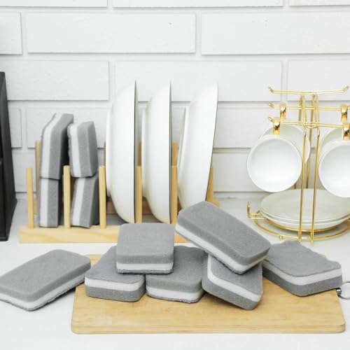 Tanlade 240 Pcs Individually Wrapped Sponge Dishwashing Sponge Bulk Non Scratch Scrub Sponges Kitchen Scouring Pad for Household Cleaning Rental Dishes Hotel Apartment Car (Gray,White) - color: Gray, White