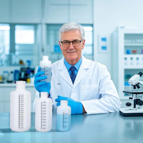 8oz/250ml Narrow Mouth Plastic Bottles with Caps, HDPE Laboratory Grade Graduated Liquid Containers for Reagent Sample Medicine Water Storage (Translucent, 4 Pcs) - size: 8 oz