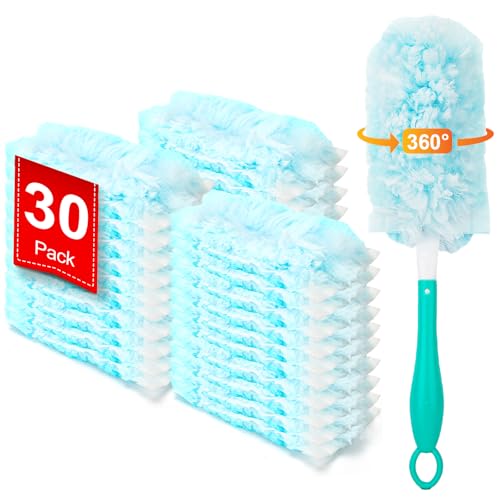 KeFanta Heavy Duty Duster Refills for Swiffer Duster, 30 Count MultiSurface 360° Duster Refills with 1 Handle, 4X Microfibers Disposable Dusters for Cleaning Home Blinds Fans Corners, Unscented