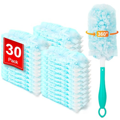 KeFanta Heavy Duty Duster Refills for Swiffer Duster, 30 Count MultiSurface 360° Duster Refills with 1 Handle, 4X Microfibers Disposable Dusters for Cleaning Home Blinds Fans Corners, Unscented