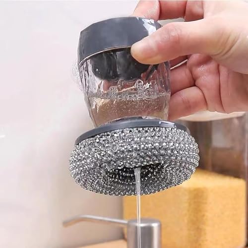 Soap Dispensing Dish Brush, 2 in 1 Kitchen Scrub Brush with Built in Soap Dispenser, Replaceable Dish Scrubber Bristles with Ergonomic Handle for Cleaning Dishes Pots Sinks (1)
