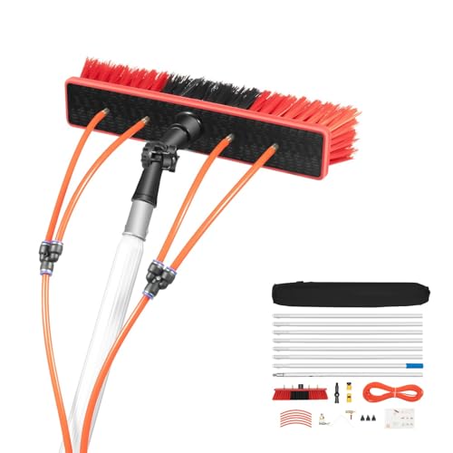 Water Fed Pole Kit, 24FT Adjustable Water Fed Brush, Telescopic Extendable Outdoor Cleaning Brush Kit with Water Supply, Lightweight High Reach Brush for Windows, Solar Panels, Glass Roof