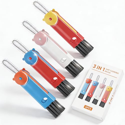 3 in 1 Cup Lid Cleaning Brush, Multifunctional Crevice & Gap Cleaner for Water Bottles, Insulated Cups and Tumblers, Deep Cleaning Tool for Home & Kitchen, Portable Travel Lid Cleaner Set (4 PCS) - color: Red, Blue, White, Orange(bear)