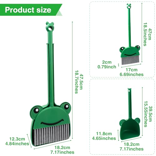 Children's Small Broom Dustpan Set Green Frog Mini Household Cleaning and Pretend Play Set