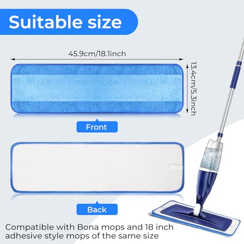 Wlich 3 Pack Microfiber Cleaning Pads are Compatible with Bona Mop,18 Inch Replaceable Mop Pad Refill,Washable & Reusable Blue Microfiber Mop Pads for Hardwood and Hard-Surface Floors - size: 3PCS